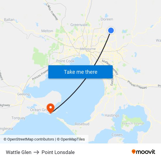 Wattle Glen to Point Lonsdale map