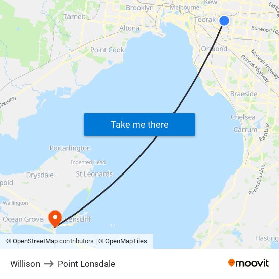 Willison to Point Lonsdale map