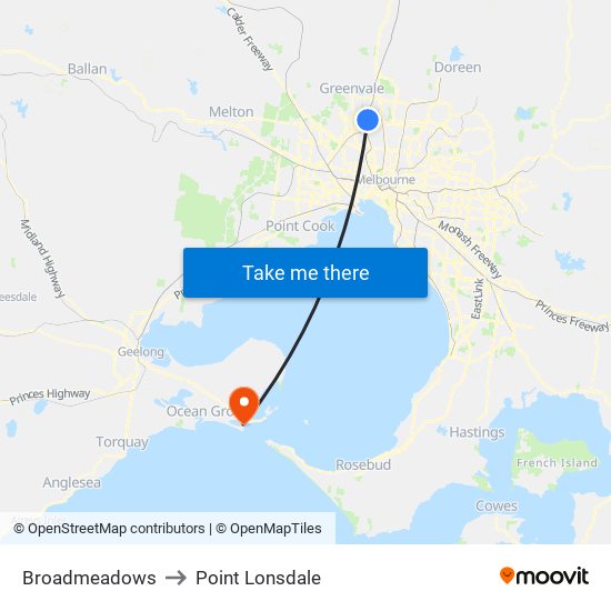 Broadmeadows to Point Lonsdale map