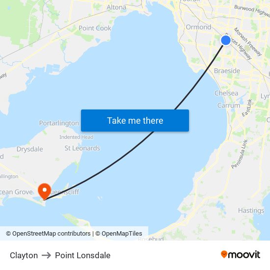 Clayton to Point Lonsdale map