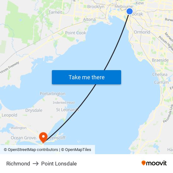 Richmond to Point Lonsdale map