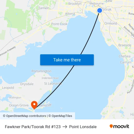 Fawkner Park/Toorak Rd #123 to Point Lonsdale map