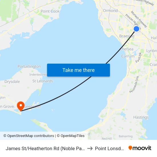 James St/Heatherton Rd to Point Lonsdale map