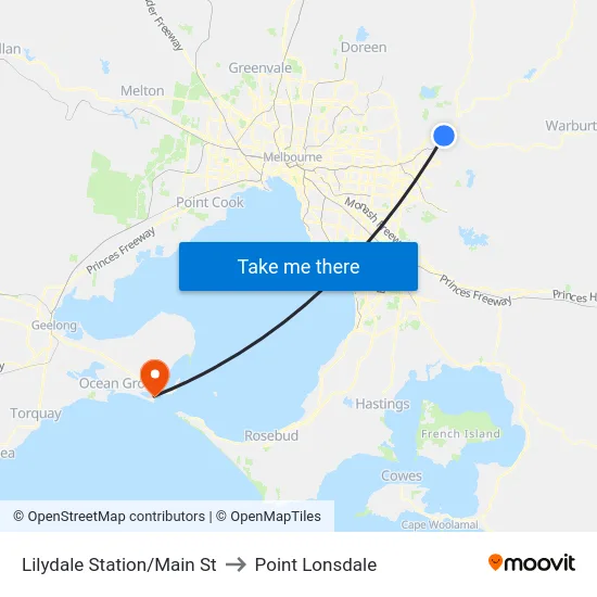 Lilydale Station/Main St to Point Lonsdale map