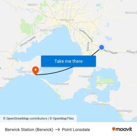 Berwick Station to Point Lonsdale map