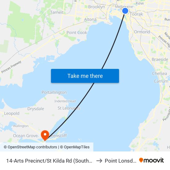 14-Arts Precinct/St Kilda Rd (Southbank) to Point Lonsdale map