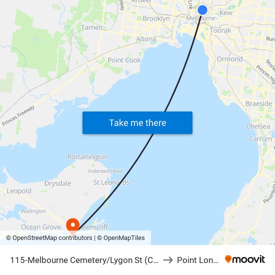 115-Melbourne Cemetery/Lygon St (Carlton North) to Point Lonsdale map