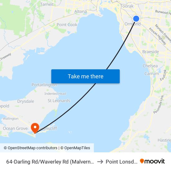 64-Darling Rd/Waverley Rd (Malvern East) to Point Lonsdale map