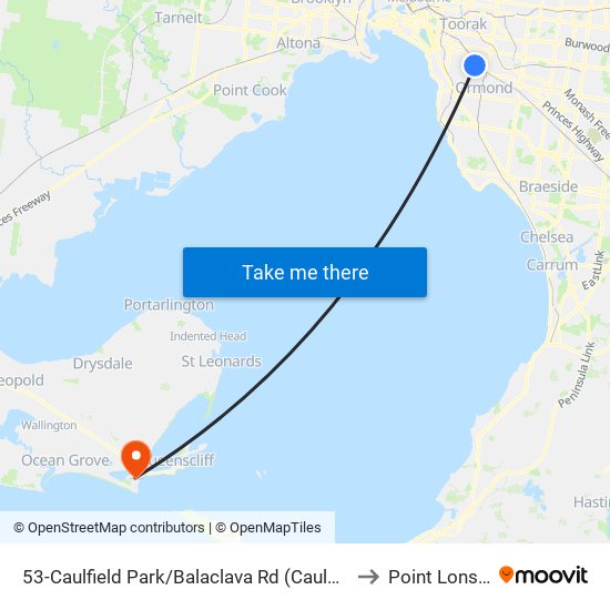 53-Caulfield Park/Balaclava Rd (Caulfield North) to Point Lonsdale map