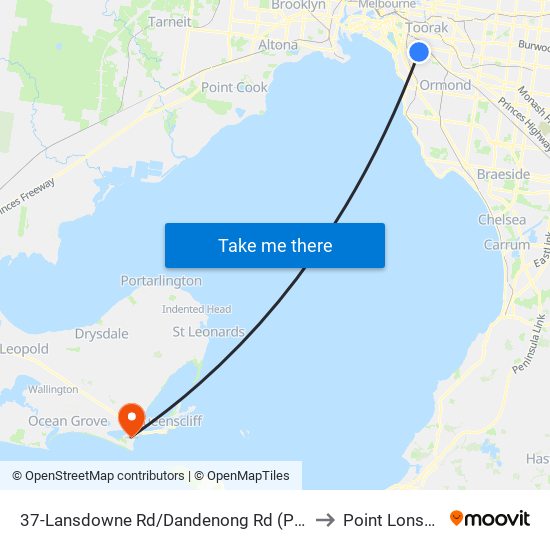 37-Lansdowne Rd/Dandenong Rd (Prahran) to Point Lonsdale map