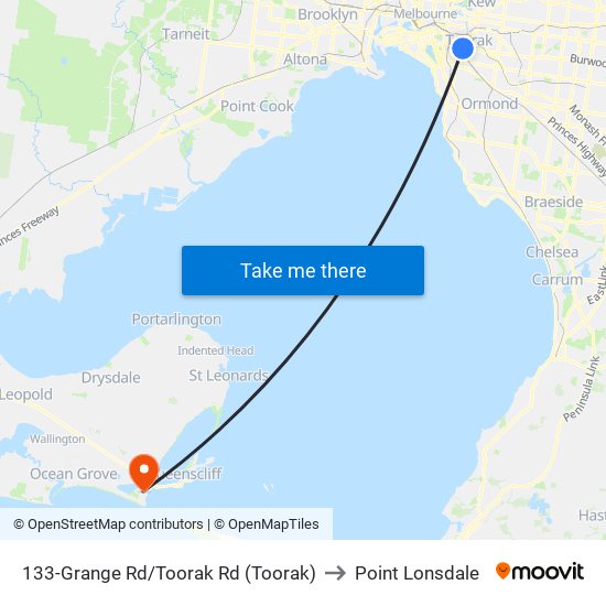 133-Grange Rd/Toorak Rd (Toorak) to Point Lonsdale map