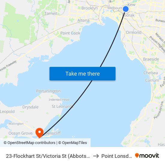 23-Flockhart St/Victoria St (Abbotsford) to Point Lonsdale map