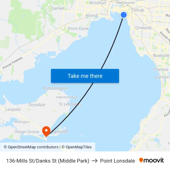 Mills St/Danks St #136 to Point Lonsdale map