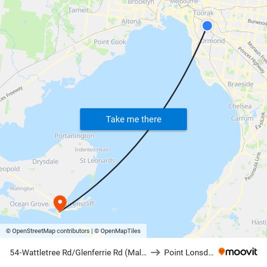 54-Wattletree Rd/Glenferrie Rd (Malvern) to Point Lonsdale map