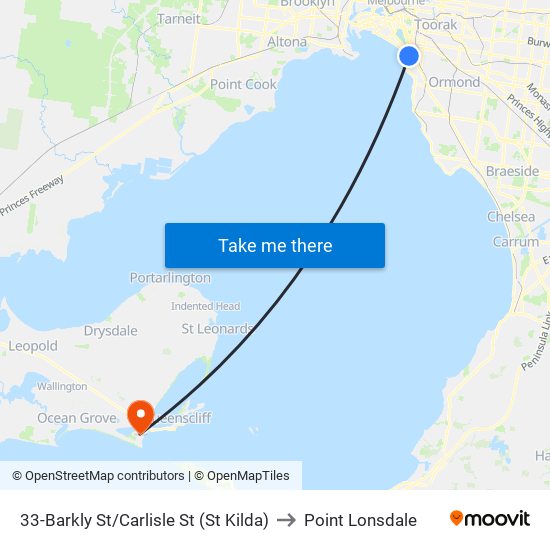 33-Barkly St/Carlisle St (St Kilda) to Point Lonsdale map