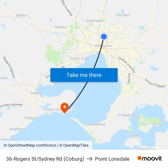 36-Rogers St/Sydney Rd (Coburg) to Point Lonsdale map