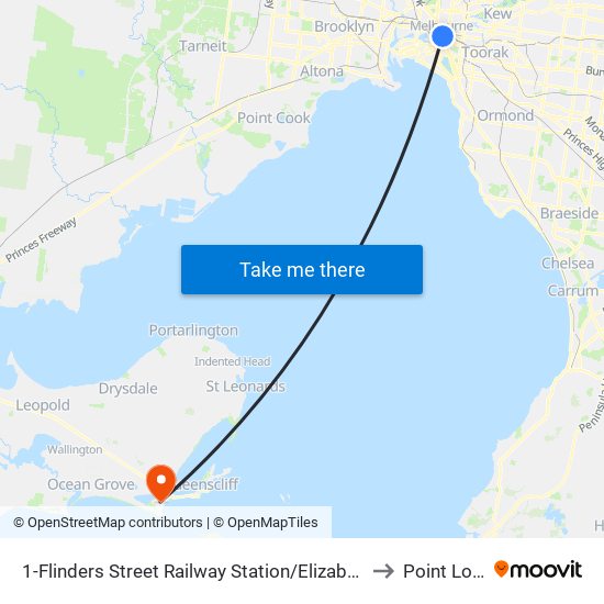 1-Flinders Street Railway Station/Elizabeth St (Melbourne City) to Point Lonsdale map