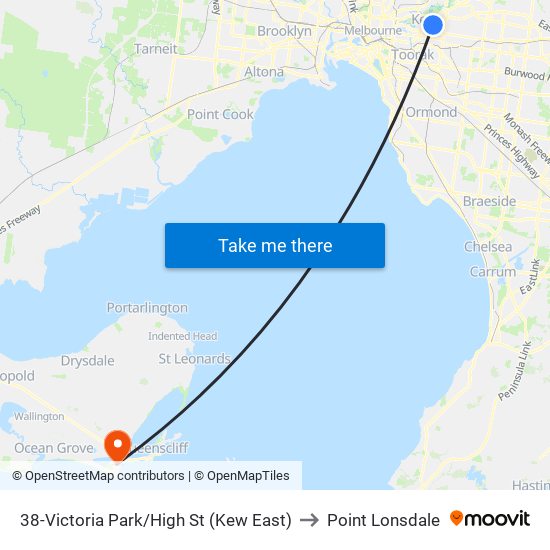 38-Victoria Park/High St (Kew East) to Point Lonsdale map