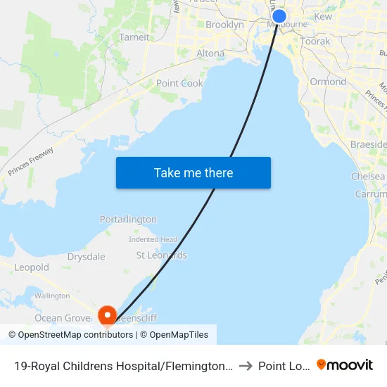 Royal Childrens Hospital/Flemington Rd #19 to Point Lonsdale map