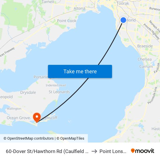 60-Dover St/Hawthorn Rd (Caulfield South) to Point Lonsdale map