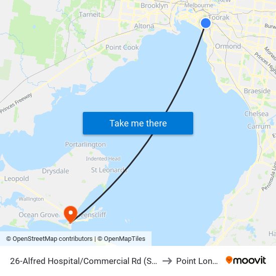 26-Alfred Hospital/Commercial Rd (South Yarra) to Point Lonsdale map