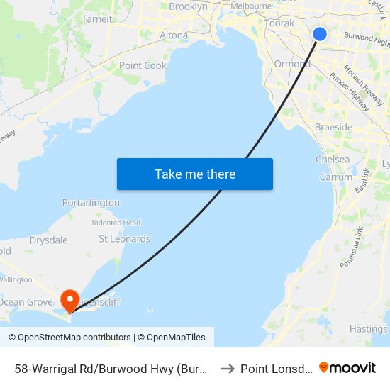 58-Warrigal Rd/Burwood Hwy (Burwood) to Point Lonsdale map