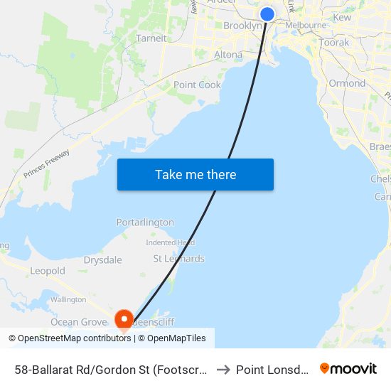 58-Ballarat Rd/Gordon St (Footscray) to Point Lonsdale map