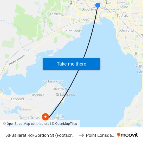 Ballarat Rd/Gordon St #58 to Point Lonsdale map