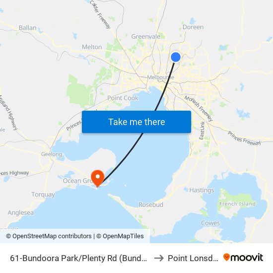 61-Bundoora Park/Plenty Rd (Bundoora) to Point Lonsdale map