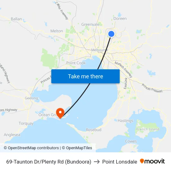 Taunton Dr/Plenty Rd #69 to Point Lonsdale map