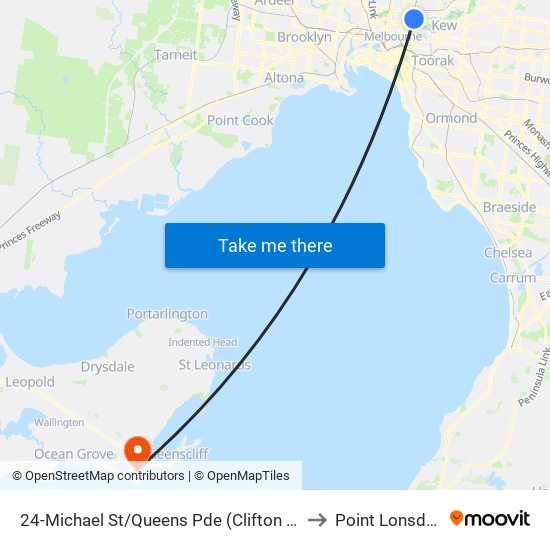 24-Michael St/Queens Pde (Clifton Hill) to Point Lonsdale map