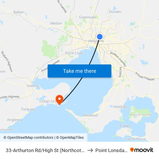 33-Arthurton Rd/High St (Northcote) to Point Lonsdale map