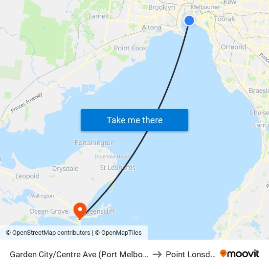 Garden City/Centre Ave (Port Melbourne) to Point Lonsdale map