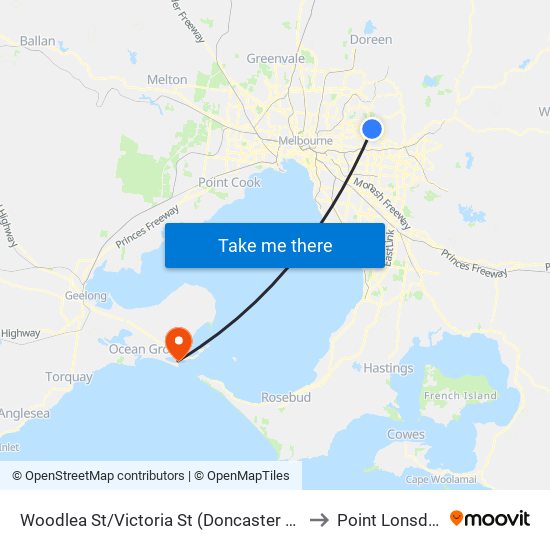 Woodlea St/Victoria St (Doncaster East) to Point Lonsdale map
