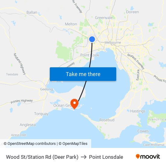 Wood St/Station Rd (Deer Park) to Point Lonsdale map