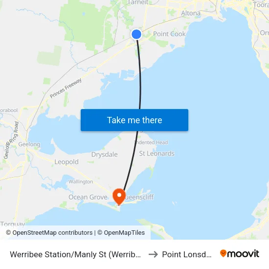 Werribee Station/Manly St to Point Lonsdale map