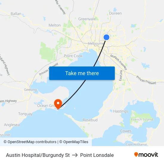 Austin Hospital/Burgundy St to Point Lonsdale map