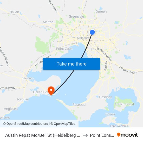 Austin Repat Mc/Bell St (Heidelberg Heights) to Point Lonsdale map