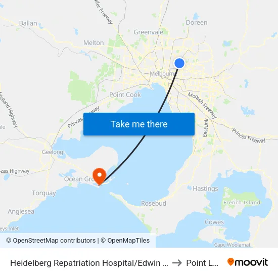 Heidelberg Repatriation Hospital/Edwin St to Point Lonsdale map