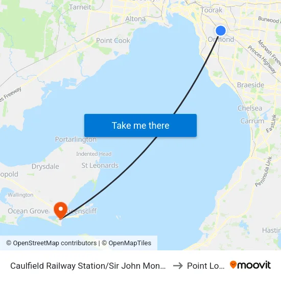 Caulfield Railway Station/Sir John Monash Dr to Point Lonsdale map