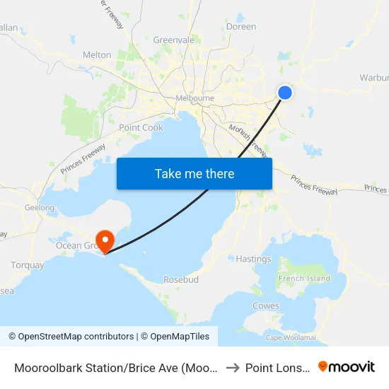 Mooroolbark Station/Brice Ave to Point Lonsdale map