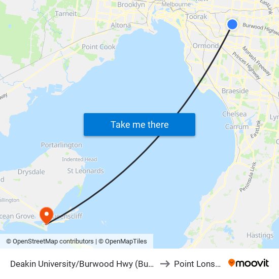 Deakin University/Burwood Hwy (Burwood) to Point Lonsdale map