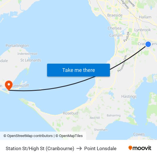 Station St/High St (Cranbourne) to Point Lonsdale map