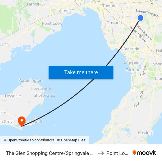 The Glen Shopping Centre/Springvale Rd (Glen Waverley) to Point Lonsdale map