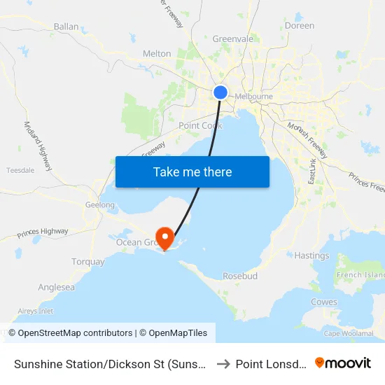 Sunshine Station/Dickson St to Point Lonsdale map