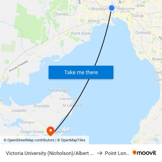 Victoria University (Nicholson)/Albert St (Footscray) to Point Lonsdale map