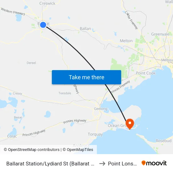 Ballarat Station/Lydiard St to Point Lonsdale map