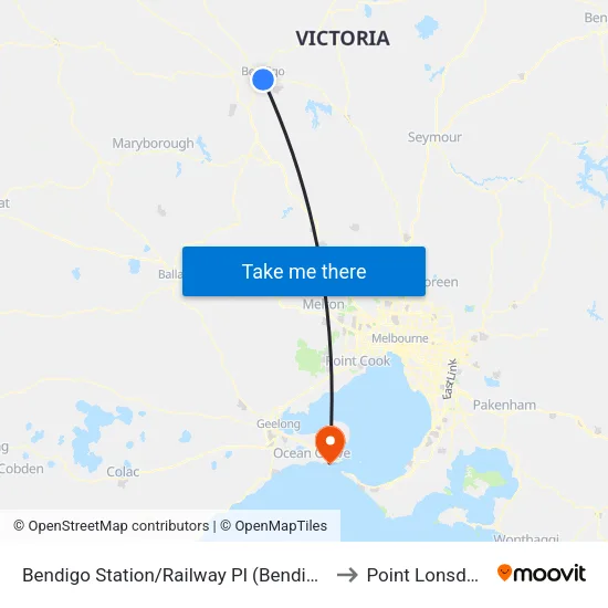 Bendigo Station/Railway Pl to Point Lonsdale map