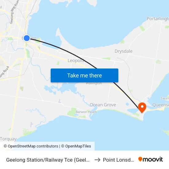Geelong Station/Railway Tce to Point Lonsdale map