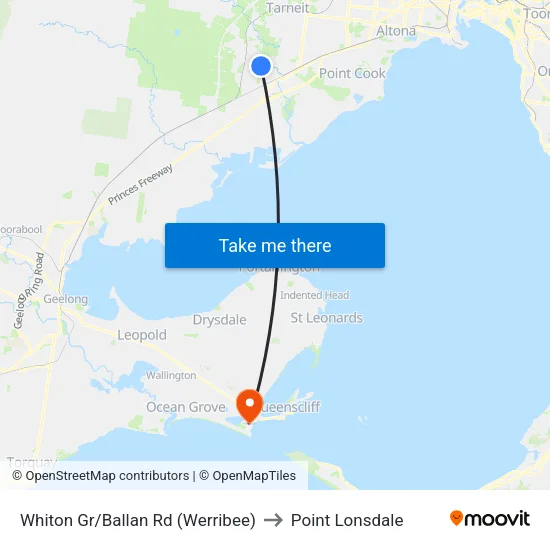 Whiton Gr/Ballan Rd to Point Lonsdale map